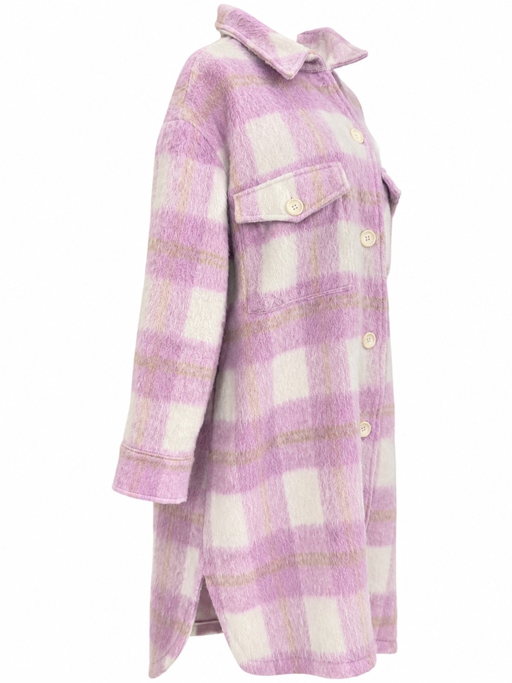 Mabel long, oversized shirt-jacket soft brushed finish classic plaid pattern - Picture 5 of 14